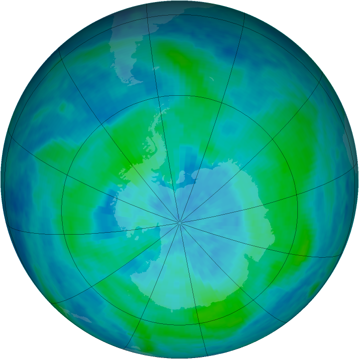 Antarctic ozone map for 09 March 1991